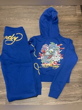 Y2K Ed Hardy Crop Top Zip Up Sweat Suit Pristine Condition Track Suit Size M